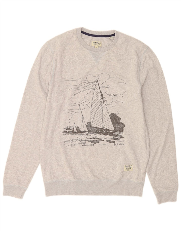 Jack Wills Pull graphique pour homme en coton gris Taille S