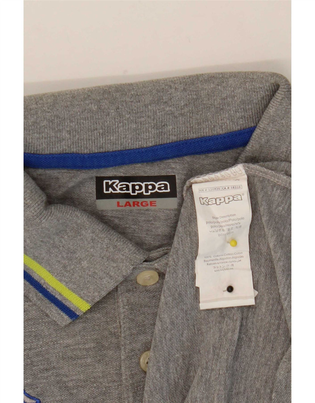 Kappa Polo Homme Large Gris Rayé Coton