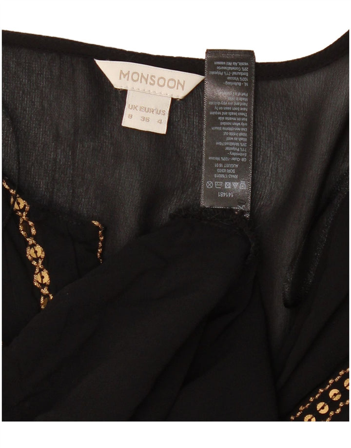MONSOON Chemisier à manches longues pour femme UK 8 Small Noir Viscose