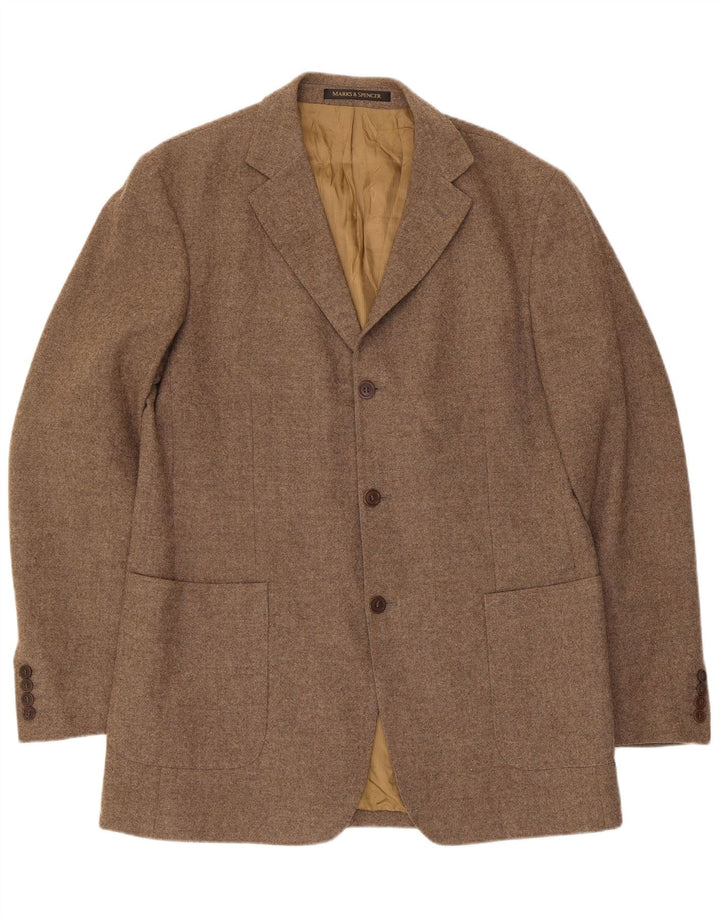 Marks & Spencer Veste blazer à 3 boutons pour homme UK 42 Large Marron Laine vierge