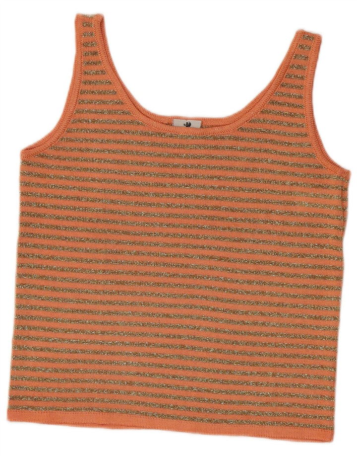 vintage Femme Tricot Cami Top IT 42 Rayé Orange Moyen