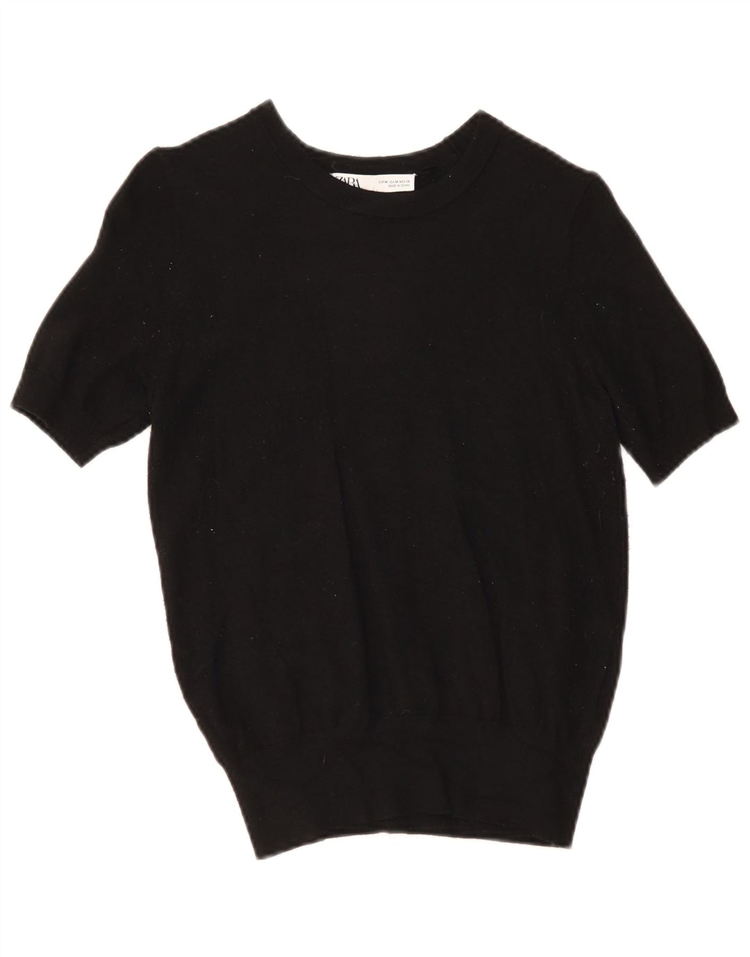 Zara Chemisier en tricot à manches courtes pour femme UK 12 Viscose noir moyen