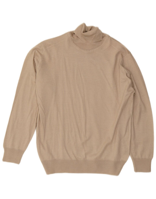 vintage Mens Roll Neck Jumper Pull Moyen Beige Laine