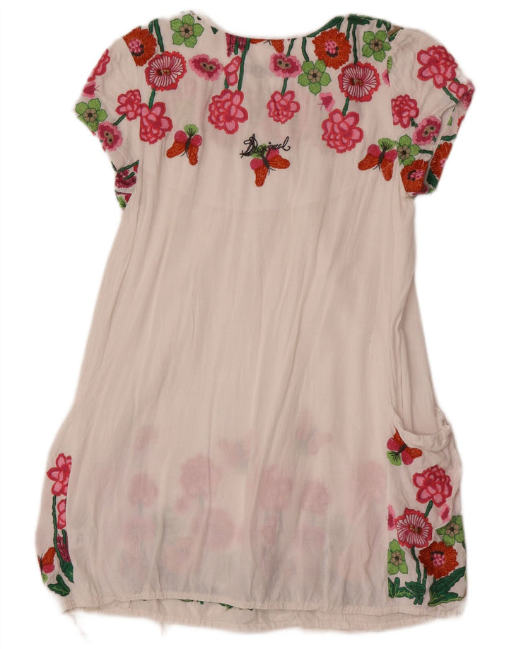 Desigual Tunique Femme UK 12 Medium Blanc Floral Viscose