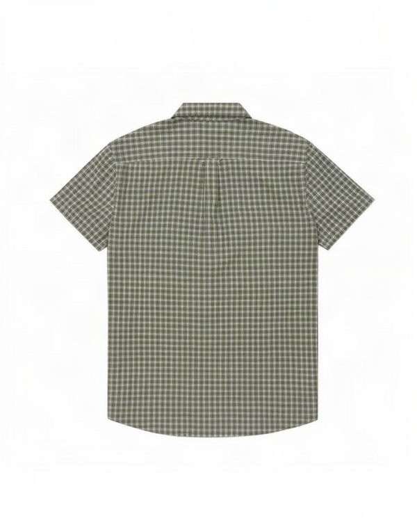 Benetton Chemise à Manches Courtes Homme Petit Carreau Vert Coton