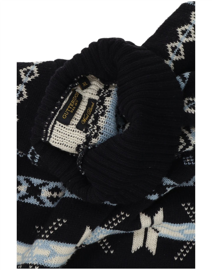 GUTTERIDGE Pull col roulé pour homme XL en laine Fair Isle bleu marine