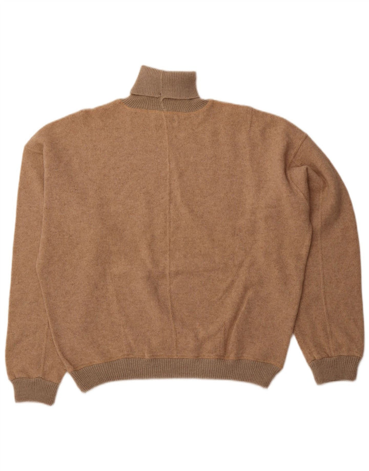 VINTAGE Femmes Oversize Roll Neck Jumper Pull UK 18 XL Beige Laine