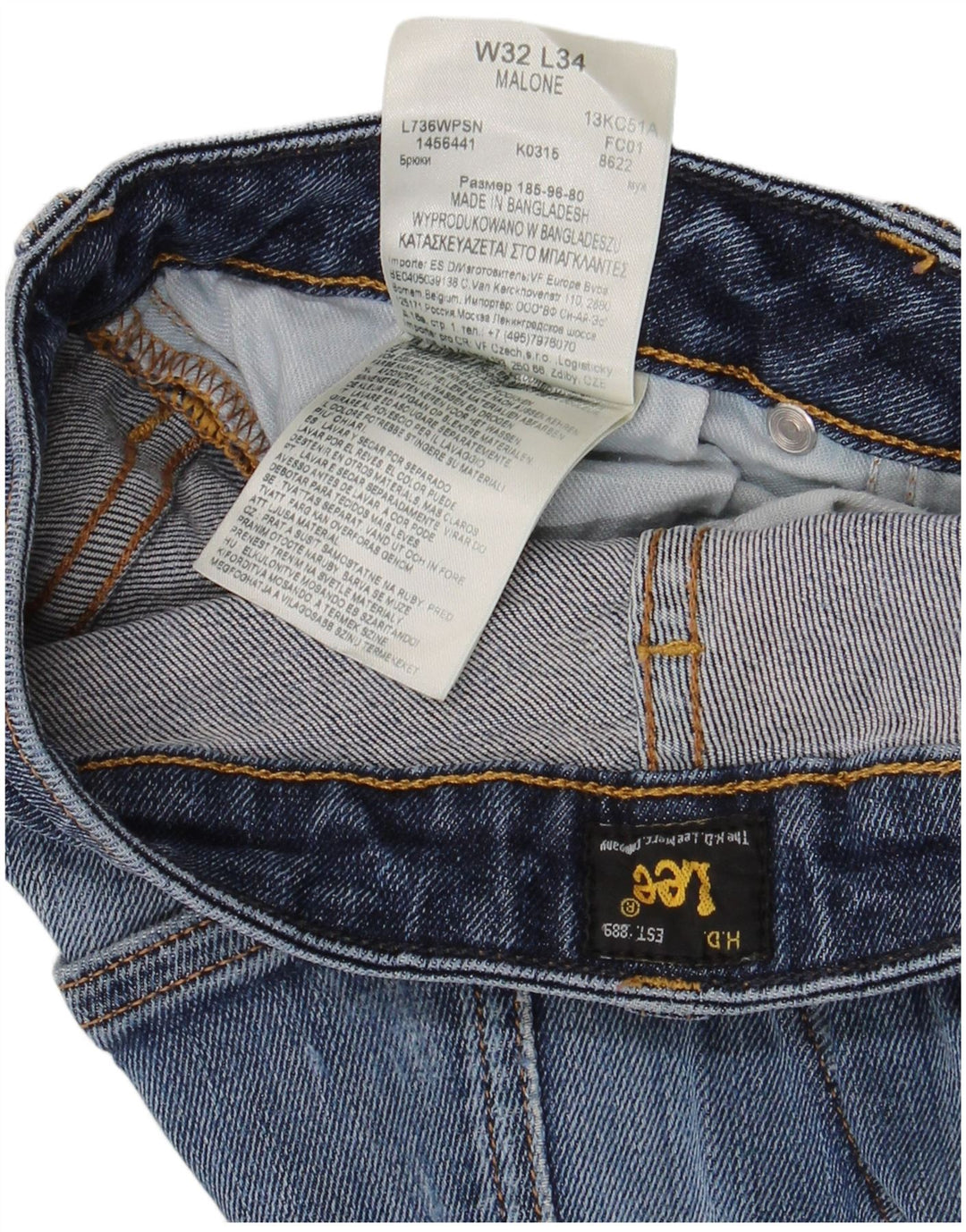 LEE Jean Slim Malone Homme W32 L34 Bleu Coton