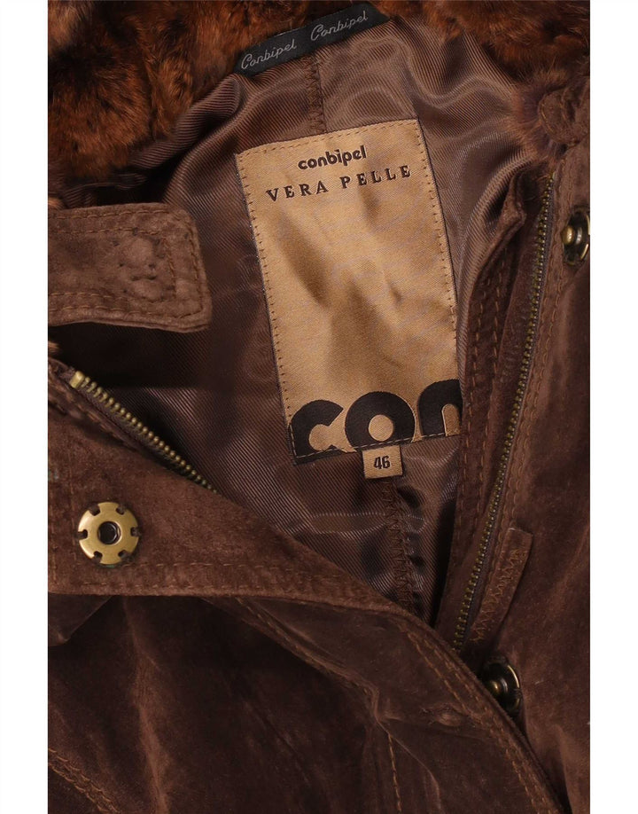 Conbipel Veste À Capuche En Daim Femme IT 46 Grand Cuir Marron