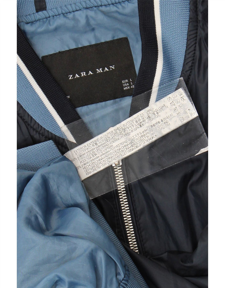 Zara Bomber Jacket Homme UK 40 Large Bleu Marine Colorblock Polyester