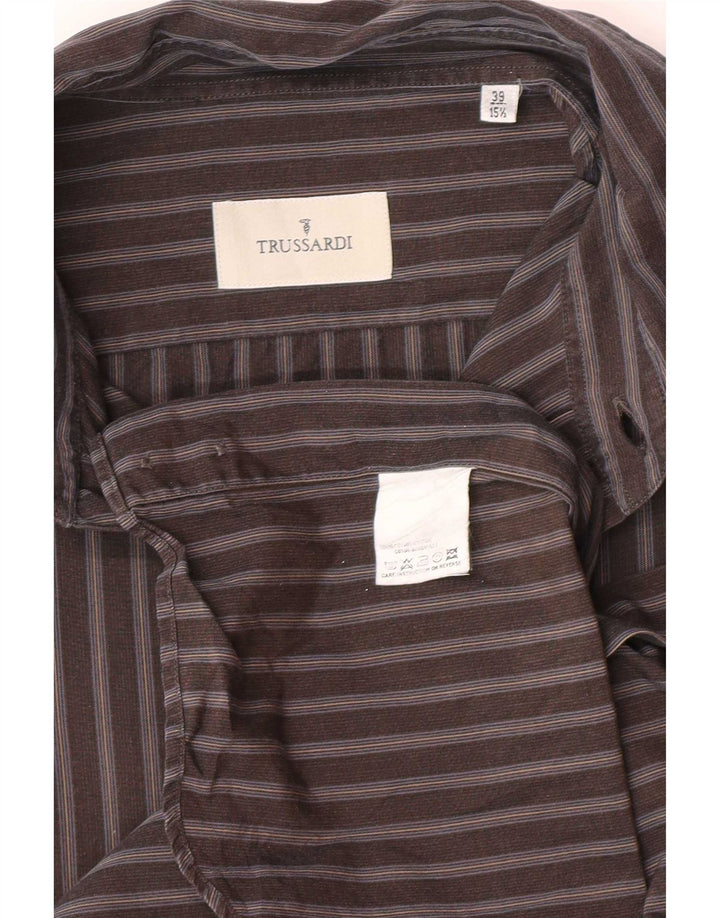 Trussardi Chemise Homme Taille 39 15 1/2 Coton Rayé Gris Moyen