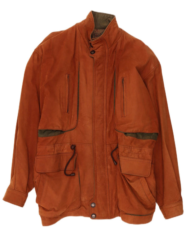 veste en cuir homme vintage UK 42 XL Brown Colourblock