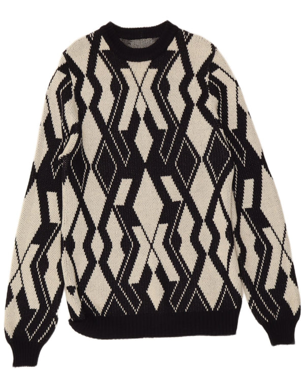 vintage Womens Crew Neck Jumper Pull UK 20 2XL Gris Géométrique