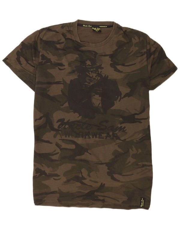 Oncle Sam T-Shirt Graphique Homme Top IT 56/58 XL Kaki Camouflage Coton