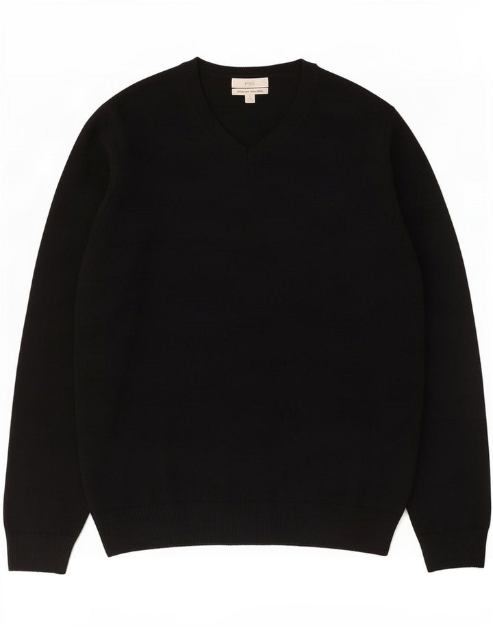 Marks & Spencer Pull Col V Homme XL Noir Laine d'Agneau
