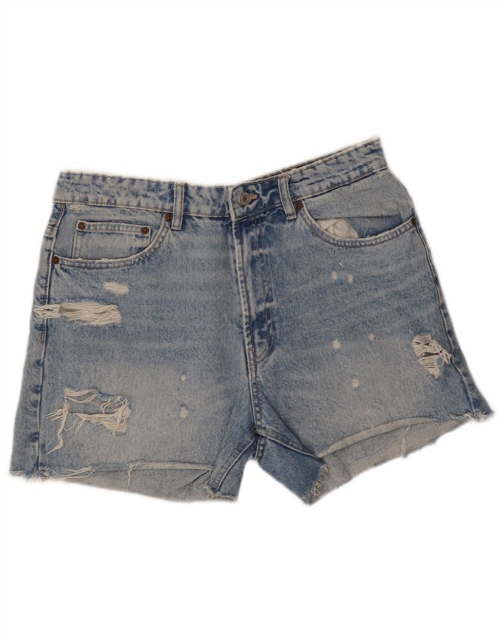 Zara Short en jean vieilli pour femme EU 42 Large W32 Bleu Coton