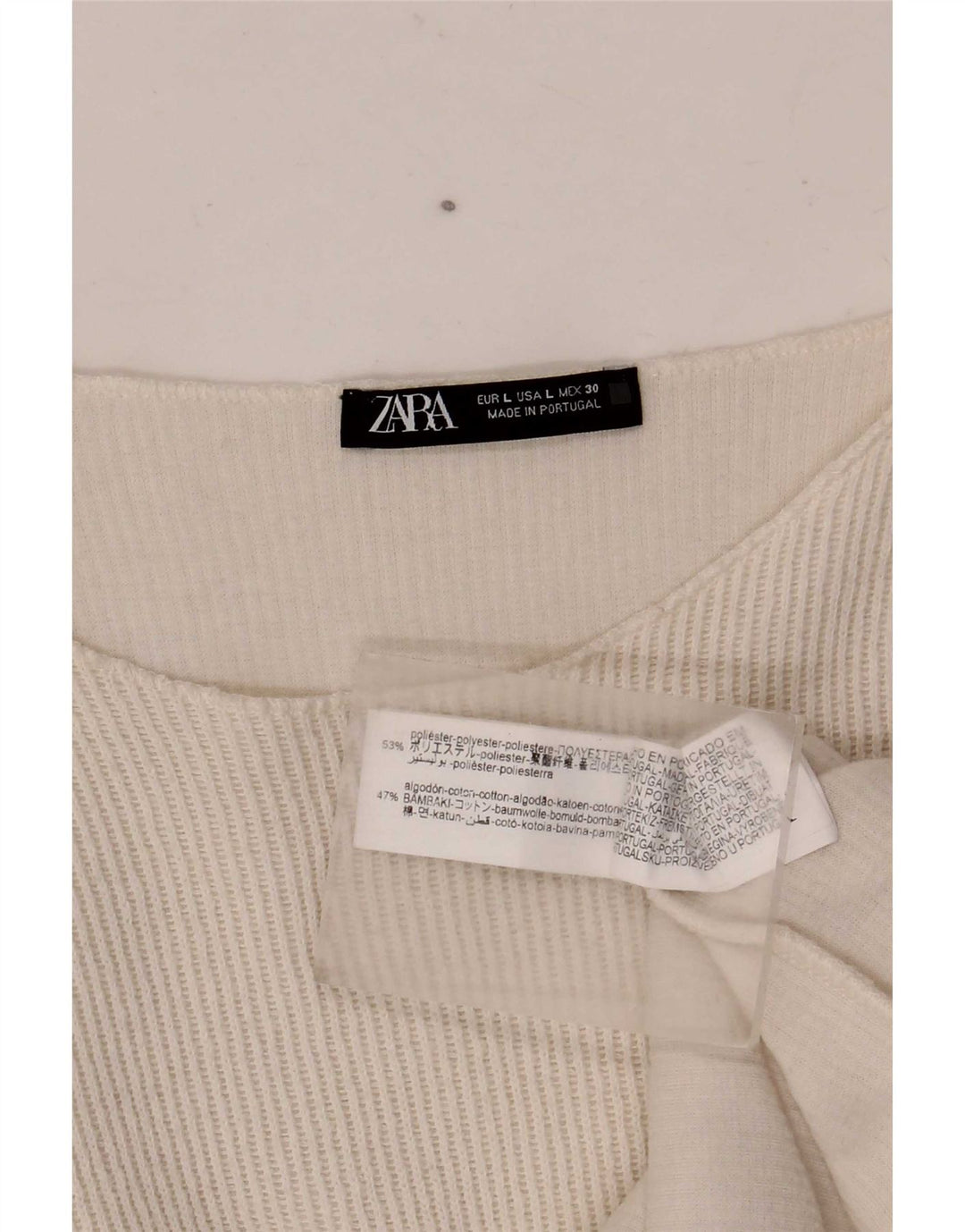 Zara Womens Crop T-Shirt Top UK 16 Grand Blanc Cassé Polyester