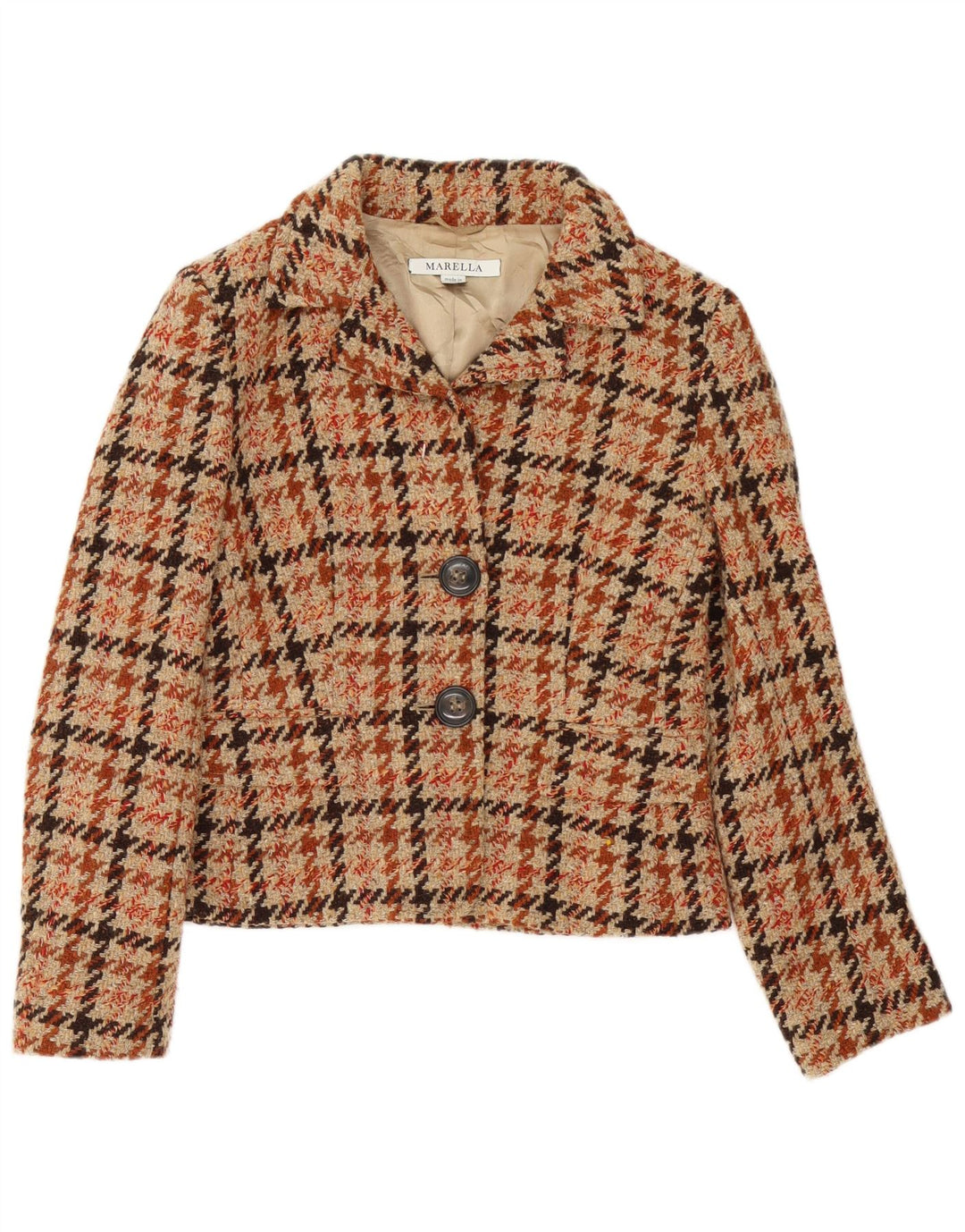 Marella Veste Blazer Femme UK 12 Marron Moyen Pied-de-Poule Classique