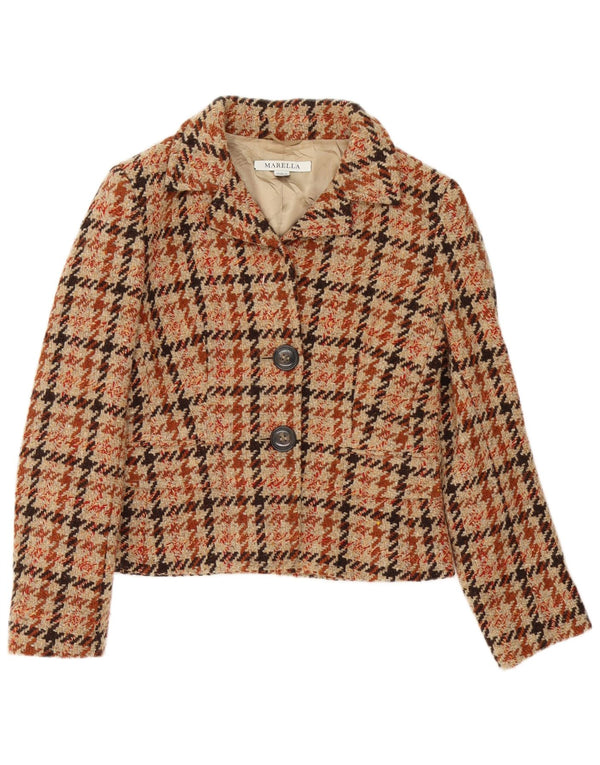 Marella Veste Blazer Femme UK 12 Marron Moyen Pied-de-Poule Classique