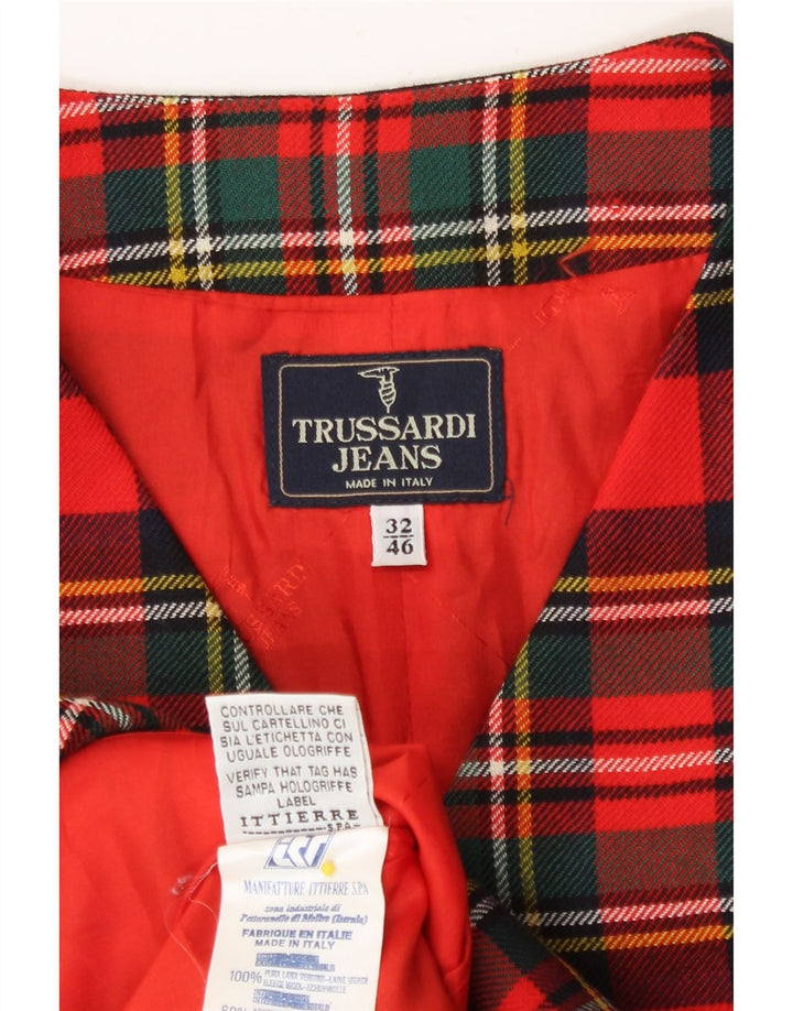 Trussardi Femme Gilet Long IT 46 Grand Carreau Rouge Laine Vierge