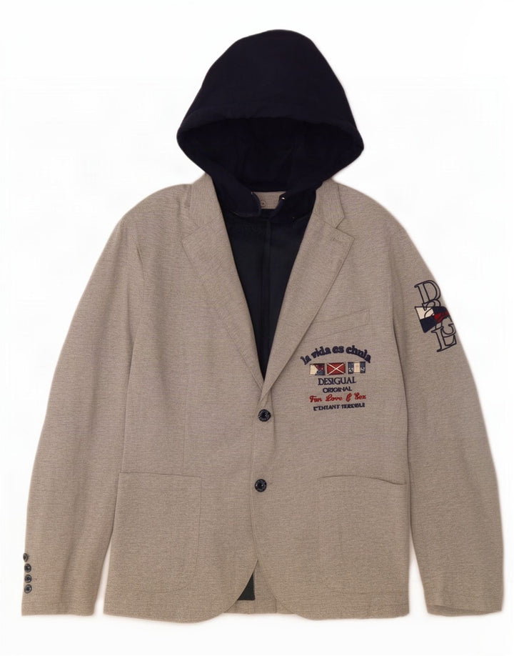 Desigual Veste Blazer à Capuche 2 Boutons pour Homme UK 48 4XL Gris Colorblock