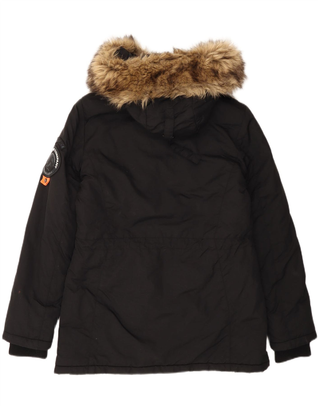 Superdry Parka à capuche pour femme UK 12 Medium Noir Nylon