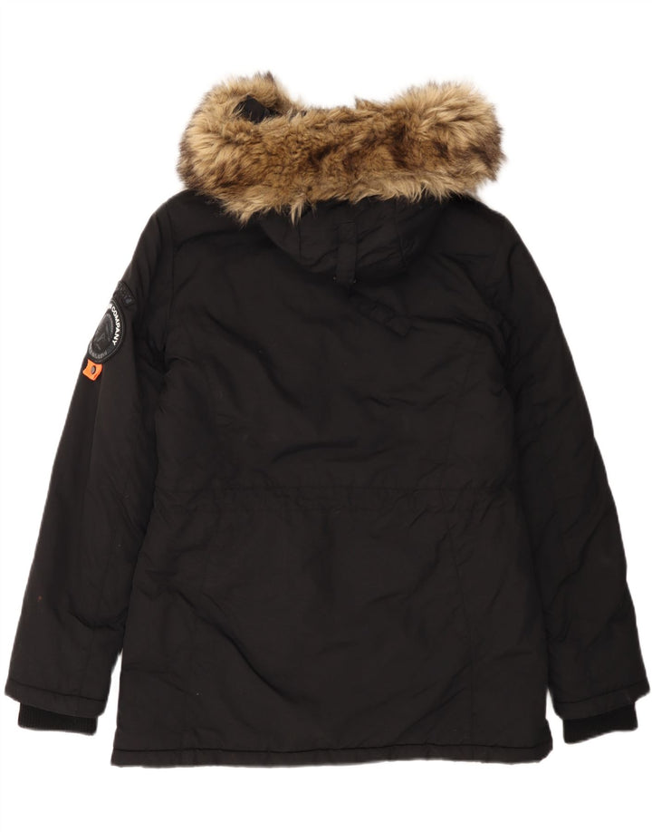 Superdry Parka à capuche pour femme UK 12 Medium Noir Nylon
