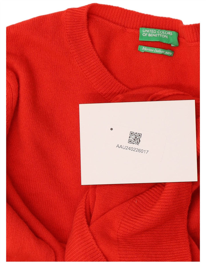 Benetton Pull à col rond pour femme UK 12 Laine vierge rouge moyen