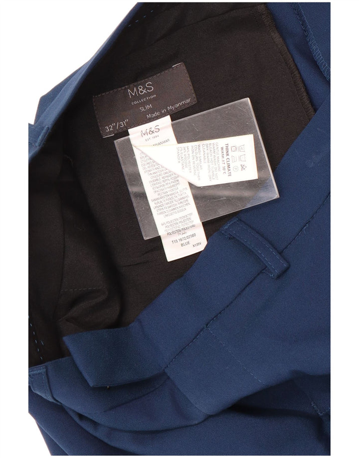Marks & Spencer Pantalon de Costume Slim Homme W32 L31 Bleu Polyester