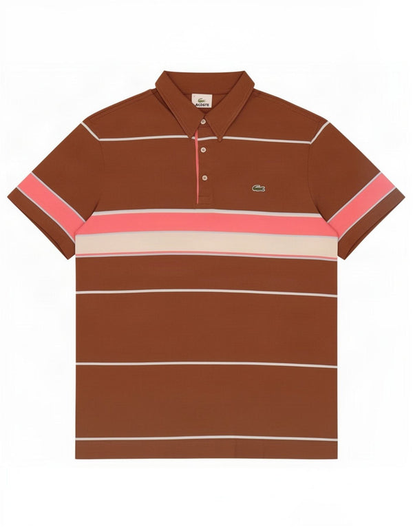 Lacoste Polo Homme Taille 4 Coton Rayé Marron Moyen