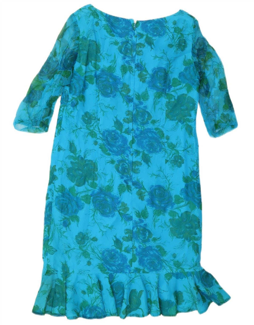 vintage Femmes 3/4 Manches Shift Robe UK 10 Petit Bleu Floral