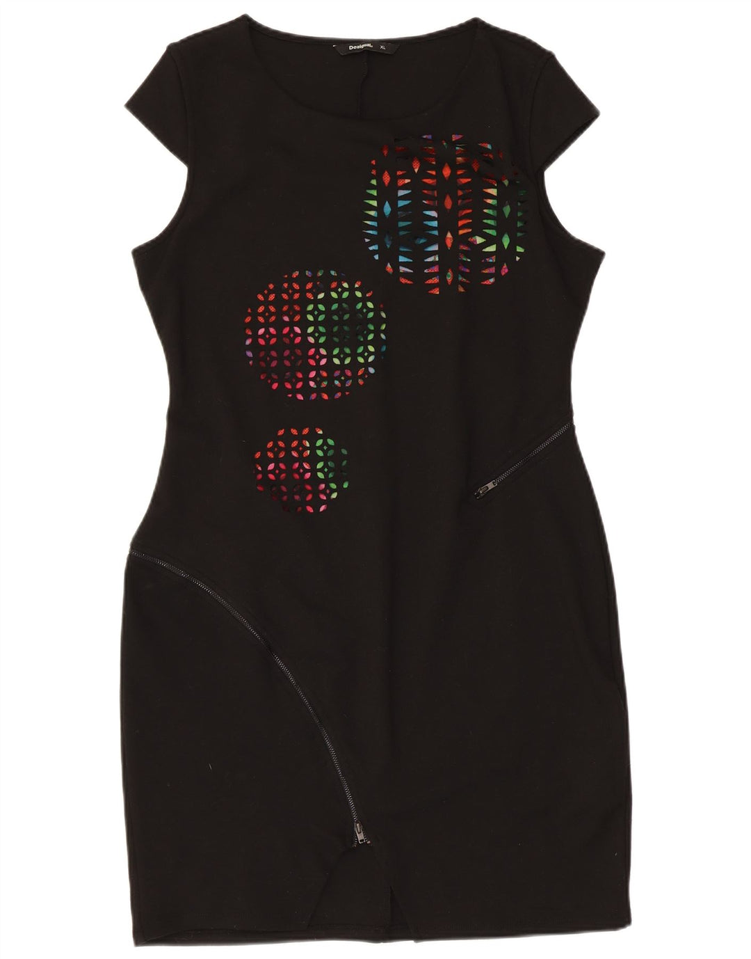 Desigual Robe fourreau graphique pour femme UK 18 XL Noir Géométrique Polyester