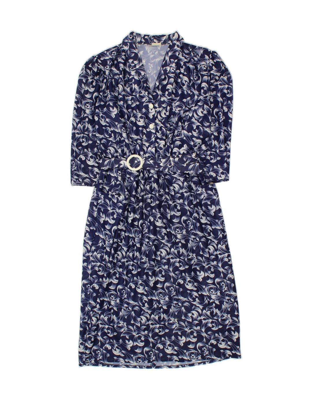 VINTAGE Womens Abstract Pattern Maxi Dress UK 14 Medium Navy Blue Vintage Vintage and Second-Hand Vintage from Messina Hembry 