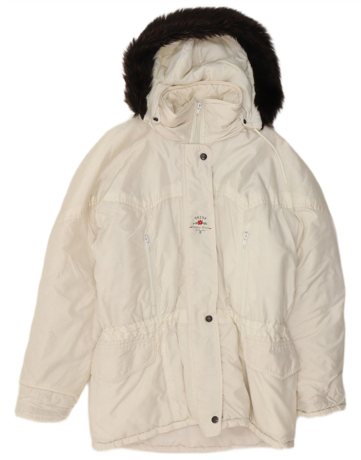veste rembourrée à capuche femme vintage UK 14 Grand Blanc
