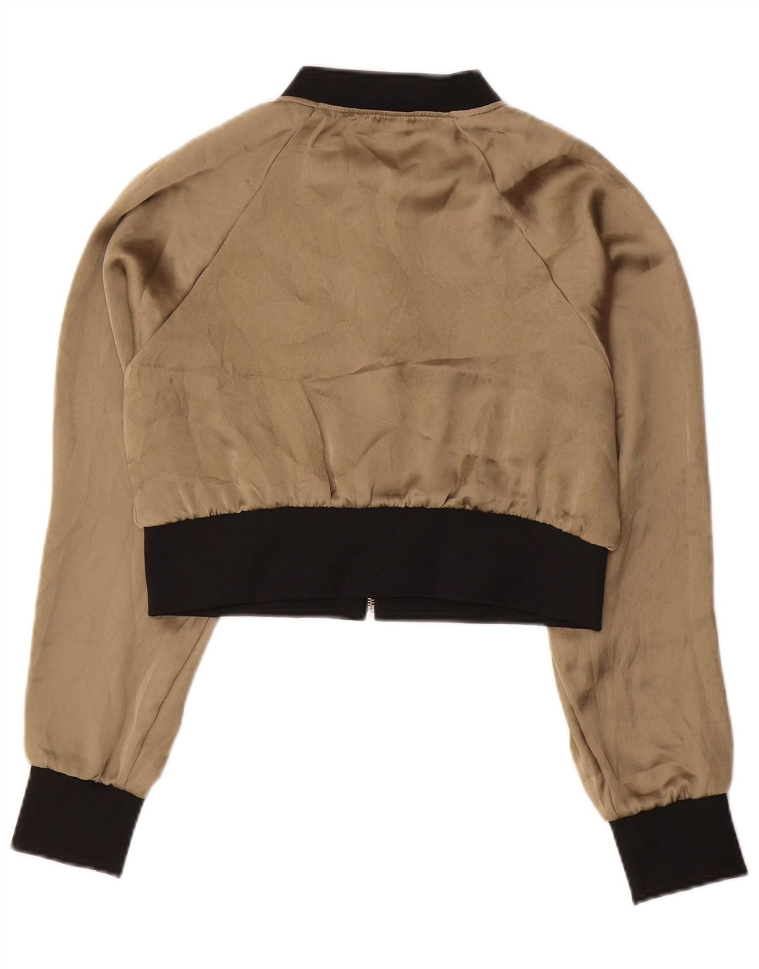 ZARA Femmes Crop Bomber Jacket UK 10 Petit Beige Colorblock Polyester