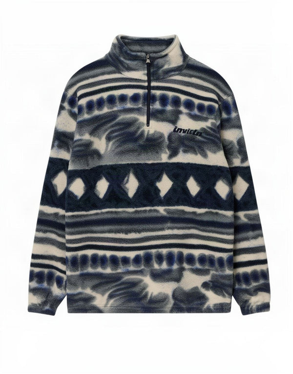 Invicta Pull polaire à col zippé pour homme, coupe ample, petit motif géométrique bleu marine