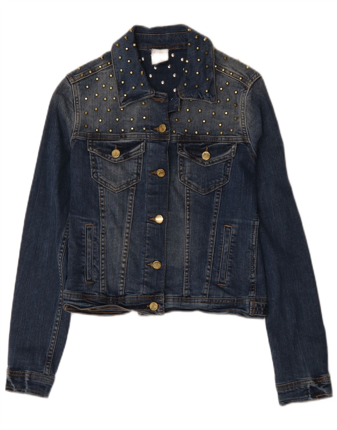 Zara Womens Crop Denim Jacket UK 10 Petit Bleu Coton