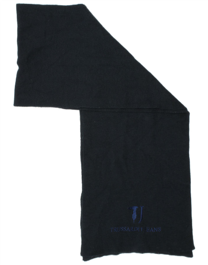 Trussardi Écharpe rectangulaire en tricot graphique pour hommes, taille unique, bleu marine, créateur