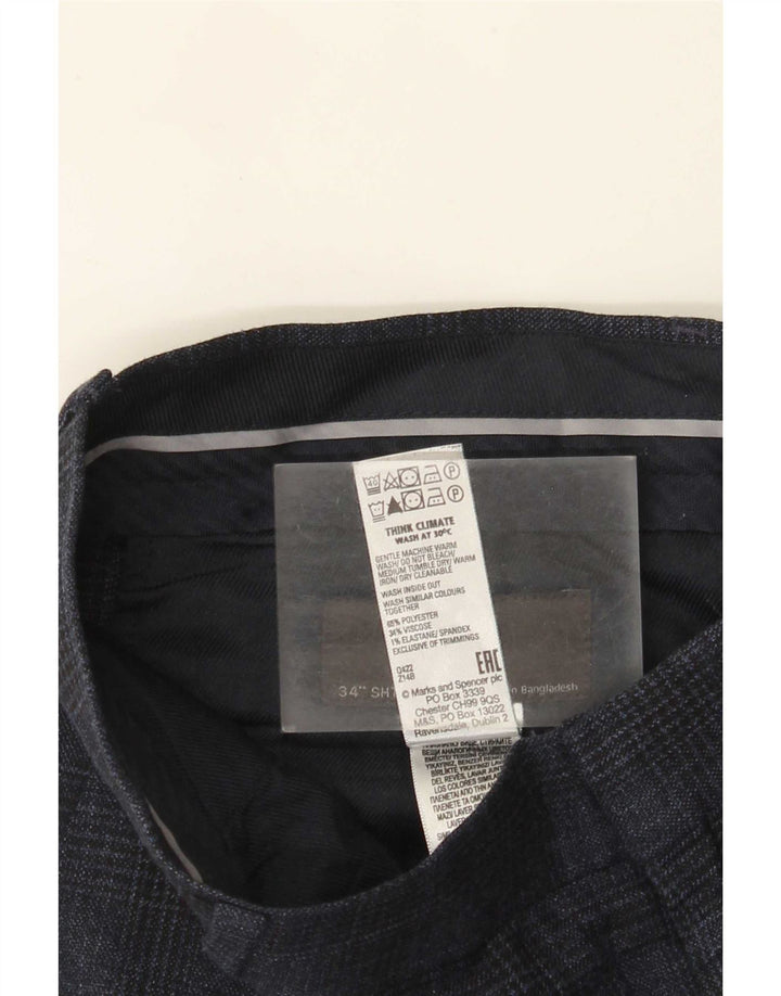 Marks & Spencer Pantalon Chino Homme W34 L29 Bleu Marine Pied-de-Poule