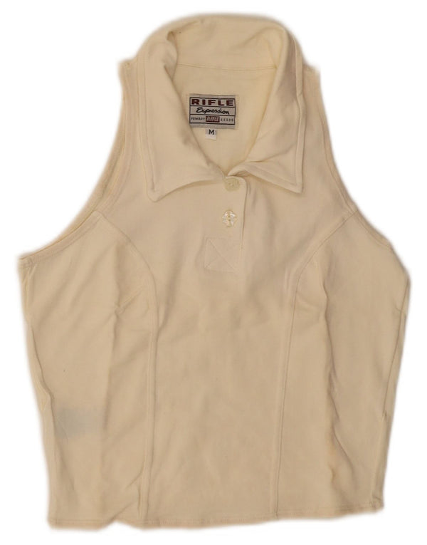Rifle Polo court sans manches pour femme UK 12 Medium Off White Coton