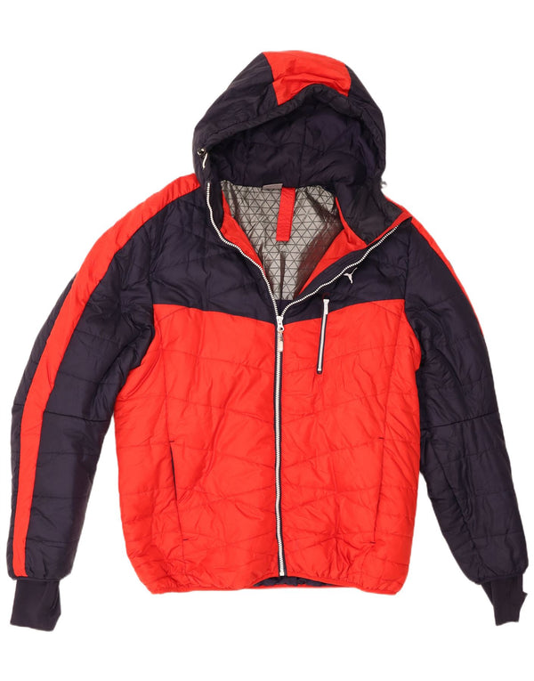 Puma Veste rembourrée à capuche pour homme UK 40 Large Rouge Colorblock Polyester