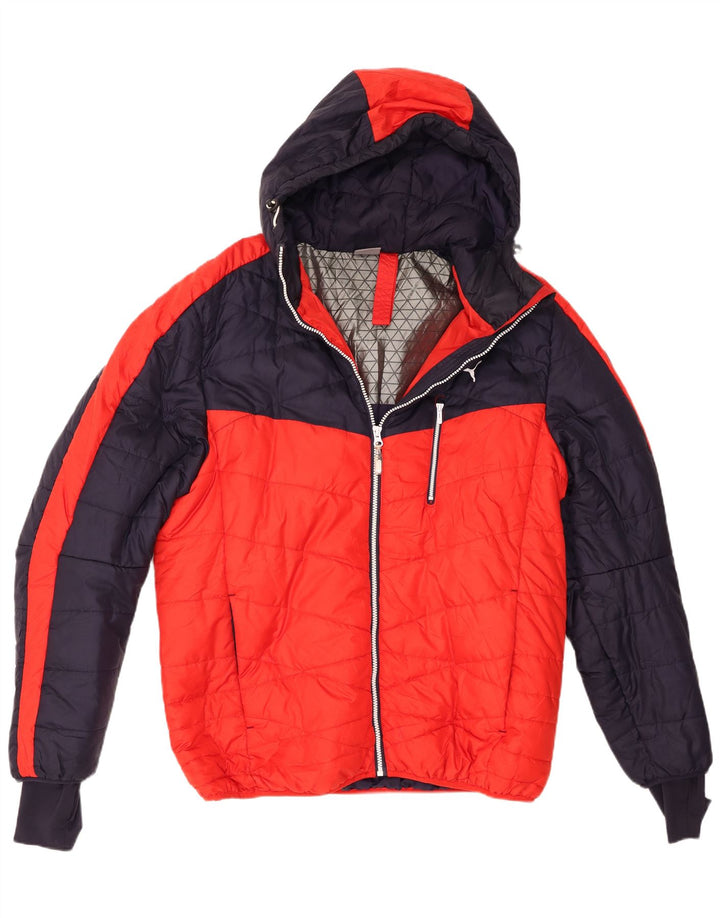 Puma Veste rembourrée à capuche pour homme UK 40 Large Rouge Colorblock Polyester