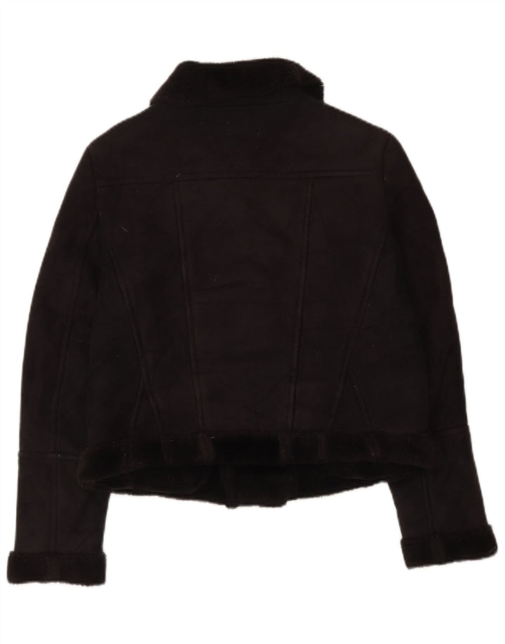 Oasis Veste de motard Sherpa pour femme UK 14 Medium Noir Polyester