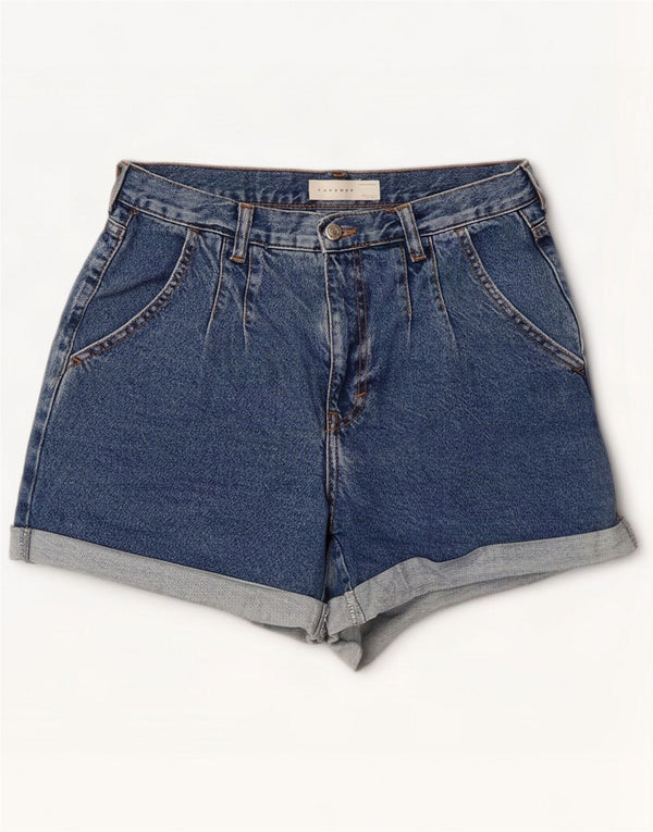 Topshop Short en jean plissé pour femme UK 10 Small W28 Bleu Coton