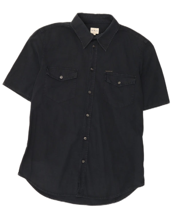 Calvin Klein Jeans Chemise à manches courtes pour homme Large Bleu marine Coton