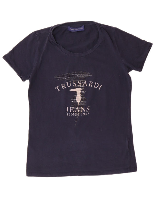 TRUSSARDI JEANS T-Shirt Graphique Femme UK 12 Bleu Marine Moyen