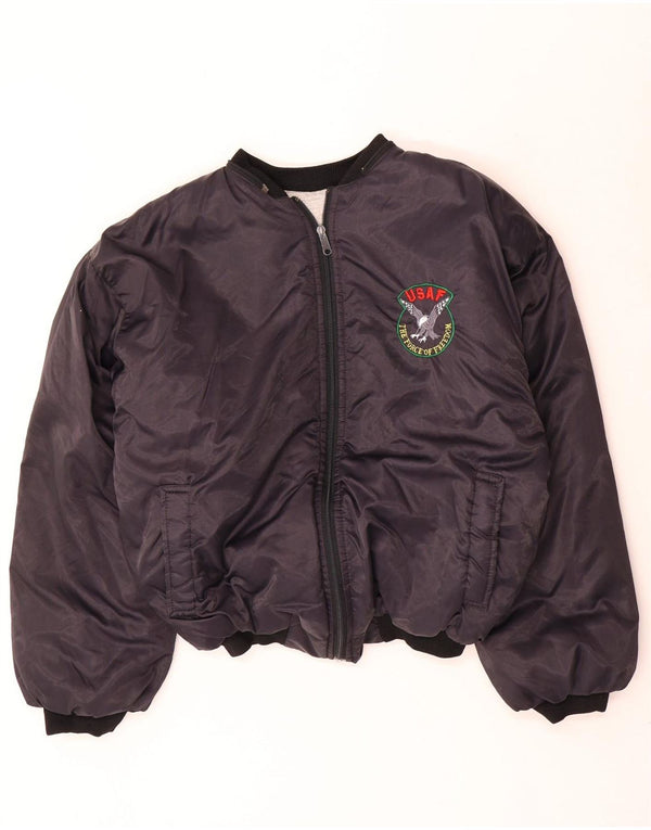 vintage Mens Bomber Graphic Rembourré Veste UK 40 Grand Bleu Marine