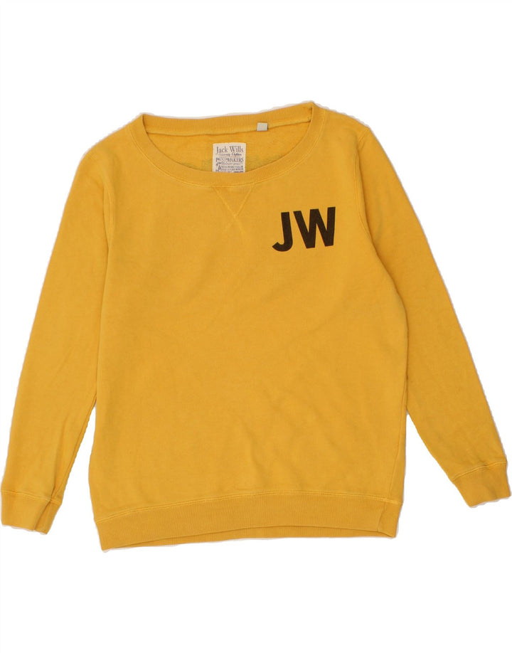 JACK WILLS Womens Graphic Sweatshirt Jumper UK 12 Medium Yellow Cotton Vintage Jack Wills and Second-Hand Jack Wills from Messina Hembry 