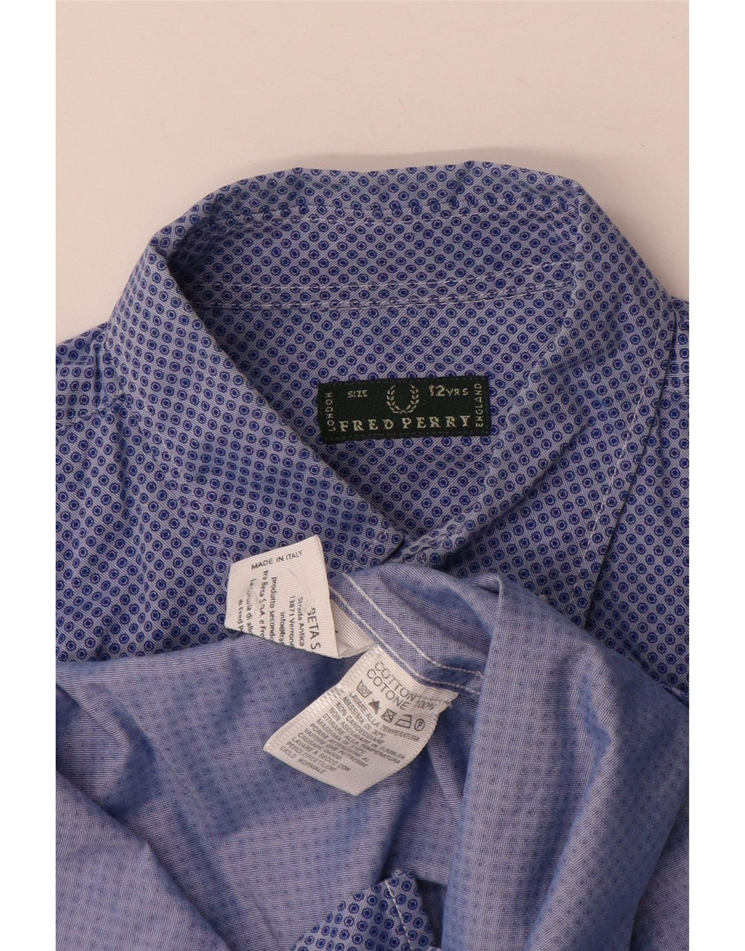 FRED PERRY Chemise Garçon 11-12 ans Coton Taché Bleu