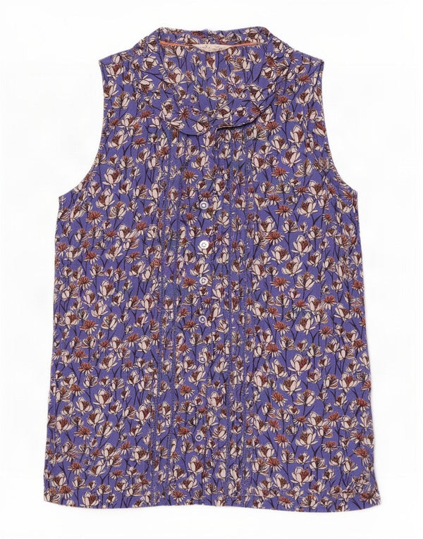 White Stuff Womens Sleeveless Shirt Blouse UK 8 Small Blue Floral Viscose